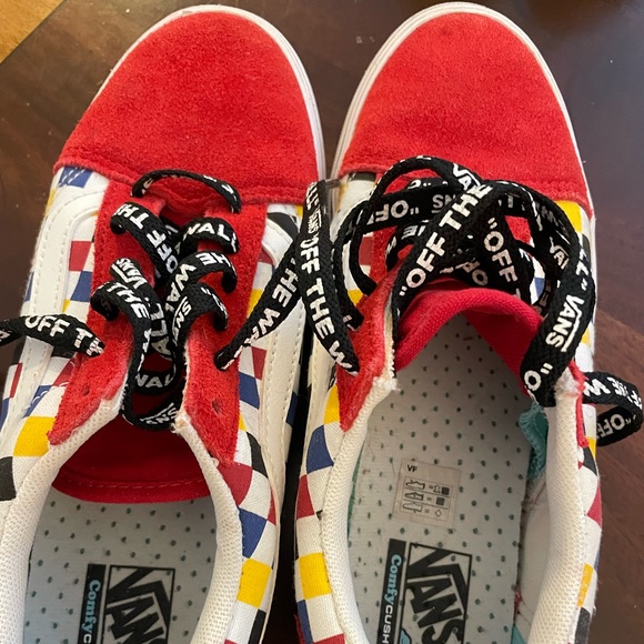 Red suede and multi-check vans size 4.5 US Juniors; barely worn - Picture 2 of 5